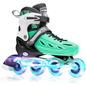 METROLLER Inline Skates for Girls and Boys, Women, Men 4 Sizes Adjustable Inline Skates with Light Up Wheels, Illuminating Beginner Skates for Kids 5-8 . (Mint) XL