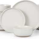 HaWare Stoneware Dinnerware Sets, 18-Piece Plates and Bowls Set for 6, Dishes Set for Home Restaurant, Speckled Milky White