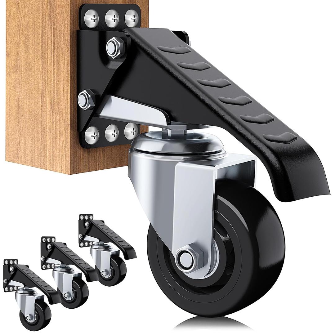 SOLEJAZZ Workbench Casters Wheels 920Lbs Retractable Casters Set of 4 Heavy Duty Side Mount Caster Rollers 3" Stepdown Castor Wheels for Bench Machinery Work Table with Installation Template, 4 Pack