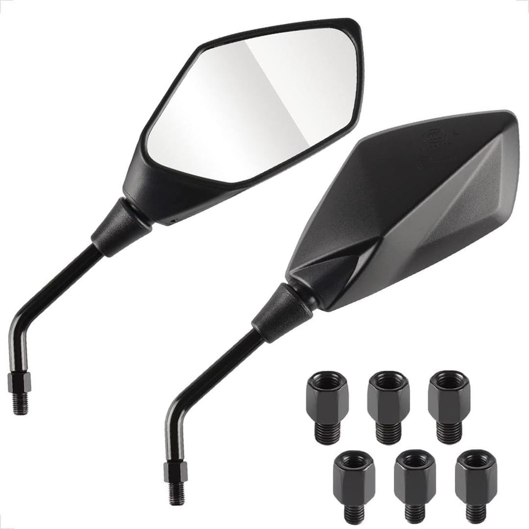 Evermotor Universal Motorcycle Mirrors Handlebars Rear View Mirror M8 and M10-360Adjustable Side Moped Mirrors Accessories for Bike Scooters Polaris Sportsman Honda ATV Cruiser Dirt Bike