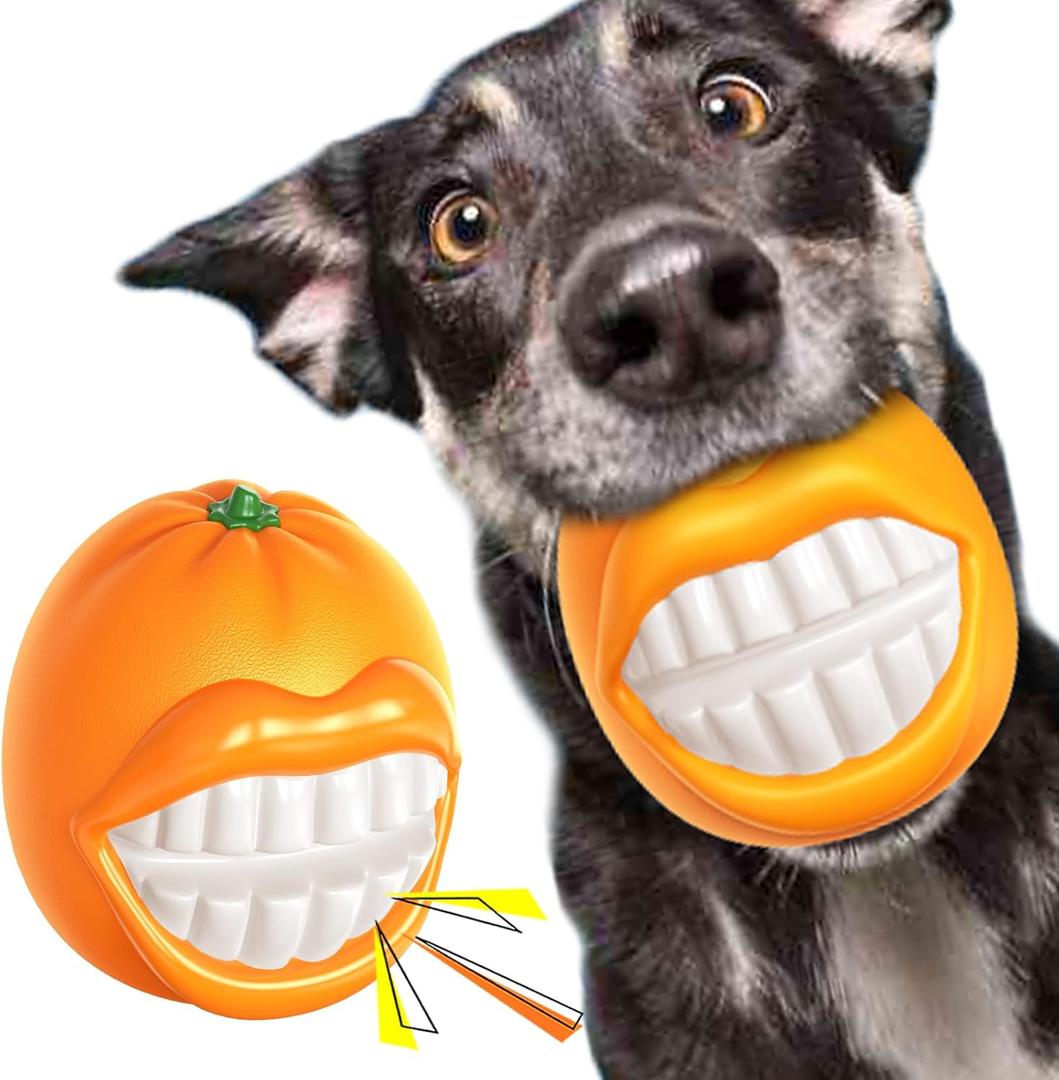 TLKNG Large Size Orange Squeaky Dog Toy for Medium/Large Dogs Breed Aggressive Chewers Durable Bouncy Squeak Ball