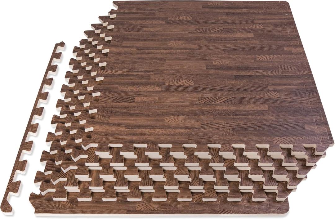 ProsourceFit Wood Grain Puzzle Mat -inch, 6 EVA Foam Interlocking Floor Tiles (24 Sq Ft) for Secure Indoor Room Workout Flooring and Playmat