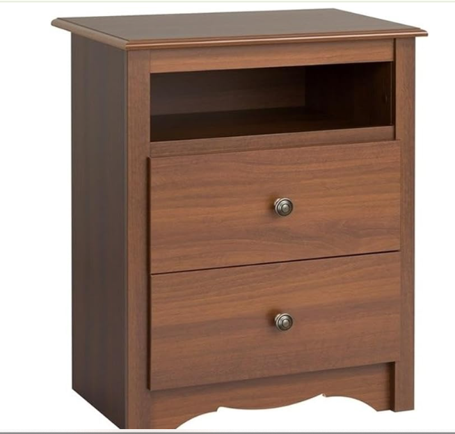 Prepac Yaletown Traditional 2-Drawer Tall Nightstand Side Table, Bedside Table with 2 Drawers and Open Shelf 16" D x 23" W x 28" H, Espresso, EDNH-1202-1
