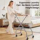No-Bend Laundry Cart- Rolling Hamper with Locking Wheels & Handle, Foldable Basket Screw-Free Assembly, Durable Metal Frame & Removable Liner Bag for Bedroom & Bathroom (Beige), 28.35" x 12.6" x 27.56"