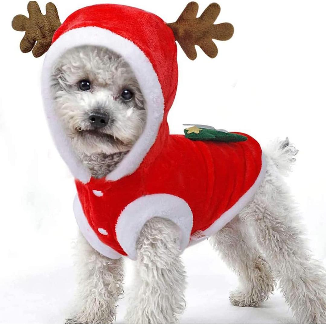 Dog Christmas Costumes, Pet Cold Weather Sweater Coat, Puppy Santa Claus Reindeer Outfit Winter Hoodie Warm Vest Clothes, Jumpsuit Apparel for Small Medium Dogs Cats Party Cosplay (X-Large, Red)