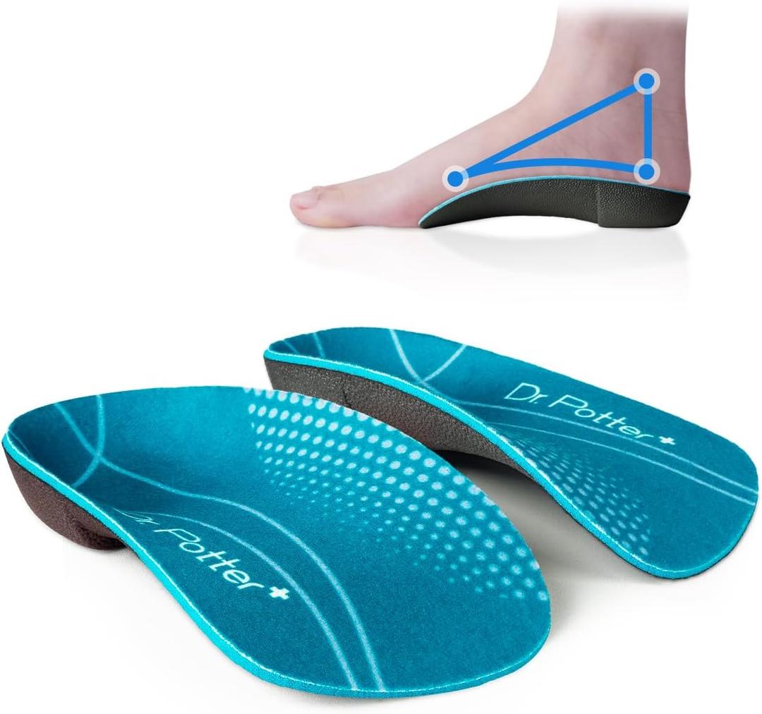 DR. POTTER+ 3/4 Orthotic Insoles, Shoe Inserts for Plantar Fasciitis Relief, High Arch Support Inserts for Flat Feet, Over-Pronation and Heel Pain (Medium(Men's 6.5-8.5 / Women's 7.5-9.5)) (Blue)