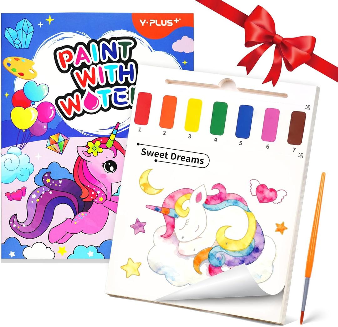 YPLUS Paint with Water Books for Toddlers, Art Craft Toys Watercolor Painting Paper, Gift for Kids Ages 1-3, 2-4, 4-6, Drawing with Brush - Unicorn