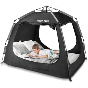 Portable Bed Tent Bed Canopy Queen Size, ONE-Click Sleeping Tent Breathable Indoor Tent Privacy Large Space with 3 Doors for Kids and Adult