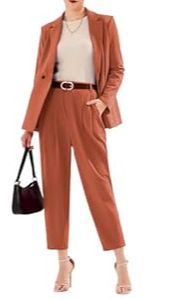 EXLURA Women's Business Blazer and High Elastic Waist Pant Suit Set Loose Fit Casual Fall Winter 2 Piece Suits for Work,S