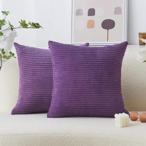 Home Brilliant Purple Pillow Covers Set of 2 Striped Velvet Corduroy Decorative Euro Sham Throw Pillow Cover for Couch, 26 x 26 inch, Eggplant