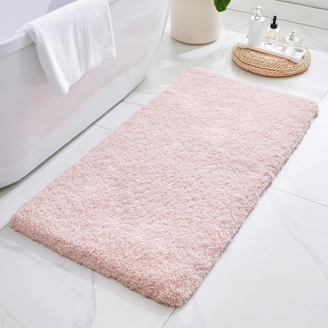 ILANGO Pink Bathroom Rugs 60"  24" Non Slip & Super Absorbent Extra Thick Soft, Washable Bath Carpet Runner for Floor, Microfiber Plush Shaggy Bath Mats with Rubber for Bedroom Bathtub Shower Room