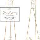 17 x 15 x 57 Inch Metal Scroll Easel Stand for Display Wedding Sign Poster Adjustable Portable Art Easels Poster Easel with Chain Support for Painting Coffee Shop Exhibition Canvas(Gold)