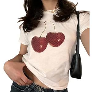 Baby Tees Y2k Shirt 2000s Fashion Cute Shirts 90s Outfit Woman Graphic Tees Y2k Vintage Clothes, Size L