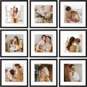 eletecpro 12x12 Floating Picture Frames Set of 9 Display Any Size Photo up to 12x12 Double Acrylic Cover Square Photo Frame Wall Hanging Gallery Decor, Black (12x12, Black)