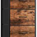 Somdot Tall Dresser for Bedroom with 5 Drawers, Storage Organizer Chest of Drawers with Removable Fabric Bins for Closet Bedside Living Room Laundry Entryway Hallway, Wood Grain Print