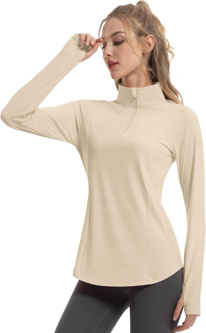 FKEEP Women's Sun Shirts Long Sleeve Athletic Jackets UPF 50+ Top with Thumb Holes Quick Dry for Golf Tennis Hiking (L)