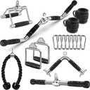 Cable Machine Attachment, LAT Pulldown Attachments, Home Gym Accessories, Triceps Pull Down Attachment (V Handle + Row Handle + Rotating Bar + Tricep Rope + Ankle Straps + D Handle + Curl LAT Bar)