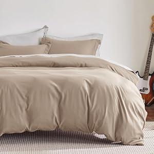 Bedsure Duvet Cover Queen Size - Soft Double Brushed Bedding Set for Kids & Adults, Zipper Closure, 3 Pieces, Includes 1 Duvet Cover (90"x90") & 2 Pillow Shams, NO Comforter, Hazel