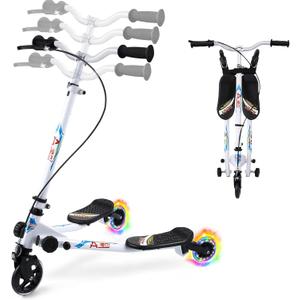 Swing Scooter for Kids, 3 Wheels Foldable Wiggle Kick Scooter Push Drifting With 4 Adjustable Handlebar & 2 Rear LED Wheel for Boys And Girls Ages 3-8 (White)