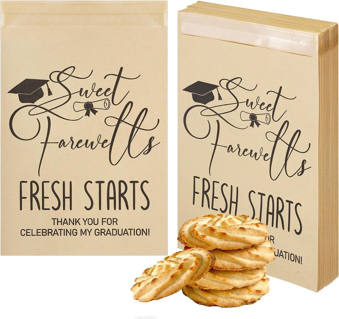 Graduation Candy Bags 100 Pack, 5.1x7.1 Inch Kraft Paper Cookie Graduation Treat Bags with Self-Seal, Grad Party Favors for 2026, Candy Buffet Bags for Congrats Grad, Classroom School Snack Bags
