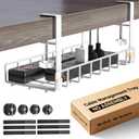 Under Desk Cable Management Tray, Xpatee Upgraded Wire Management No Drill No Screws, Cable Tray with Clamp for Wire Organizers, Computer Cord Rack for Office, Home - No Damage to Desk White