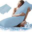 DOWNCOOL Large Body Pillow Insert with Cooling Cover - Soft Long Bed Pillow for Summer - Breathable Full Body Pillow for Adults - 20x54 inch (Blue, with Cover) (Cooling-blue)