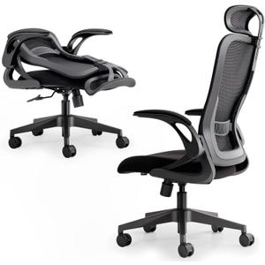 Tervo Model U | Folding Office Chair for Small Spaces | Gaming Chair for Adults & Kids | Ergonomic Mesh Computer Chair for Bedroom | Foldable Desk Chair for Home Work (Midnight Black Headrest), One Size