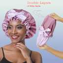 Satin Bonnet Silk Sleep Cap, Double Layer Tie Band Adjustable Bonnet for Women Curly Hair Care (Purple)