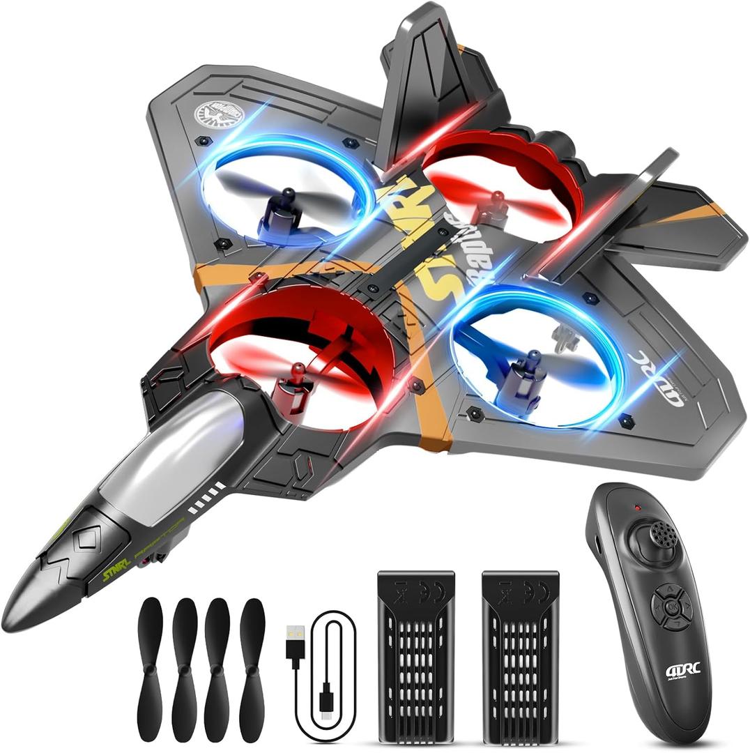 4DRC V17 Foam Remote Control Airplanes Rc Planes for Kids Adults 4-7 8-16, Remote Control Planes Fighter Jet with Light, 360 Flip Fighter Jet Toy, Gravity Sensing, Stunt Roll, Gifts for Kids Boys