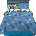 Super Mario Bros Kids Bedding Super Soft Cozy Comforter and Sheet Set with Sham, 7 Piece Full Size Nintendo Gamer Bed Set, (100% Officially Licensed Product) by Franco