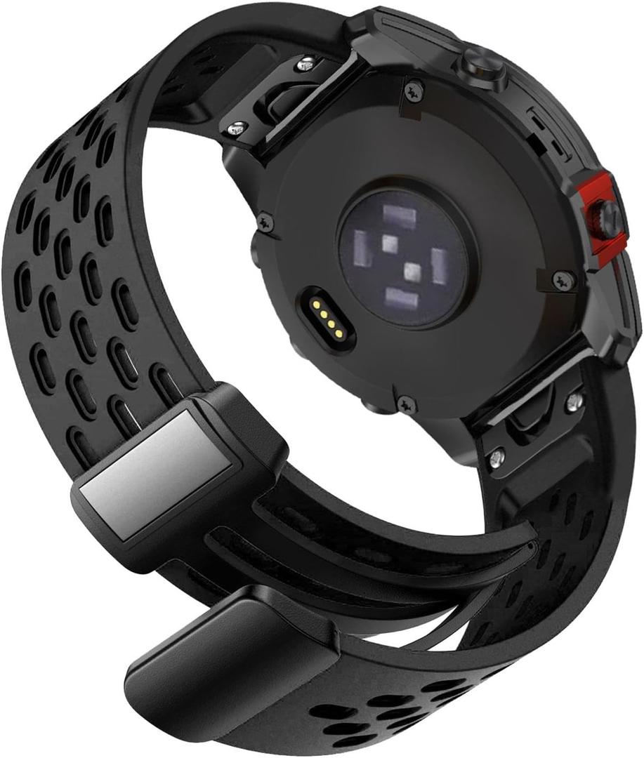 Abanen Air-holes Silicone Quick Fit Watch Band for Garmin Fenix 8 51mm / epix Pro 51mm / Enduro / Instinct 2X / Instinct 3 50mm, Soft Sport Wrist Strap with Fold-over Magnetic Closure for Fenix 7X/ 6X/5X (Black)