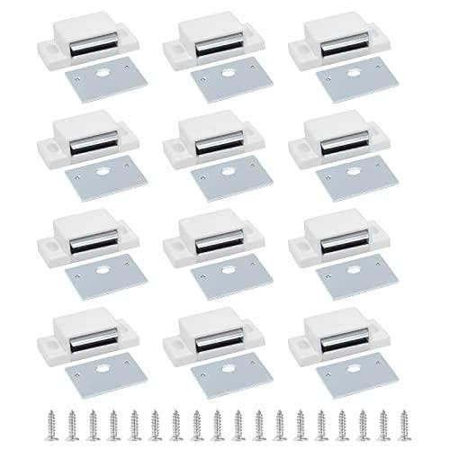 BokWin 12 PCS Magnetic Door Catch, Single Magnetic Catch White-15lb High Magnetic Shutter Hardware for Cupboard Kitchen Bathroom Closet Closures Cabinet Door with Screws