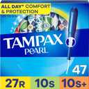 Tampax Pearl Tampons for Women Multipack, with LeakGuard Braid, Regular/Super/Super Plus Absorbency, Unscented, 47 Count