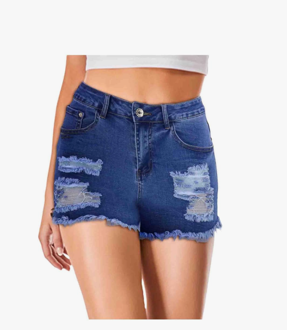 Women's Ripped Jean Shorts Mid Rise Summer Raw Hem Distressed Hot Denim Shorts with Pocket M