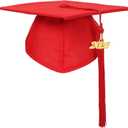 4 x FtyFty Unisex Adult Matte Graduation Cap with Tassel Year Charm (Red)