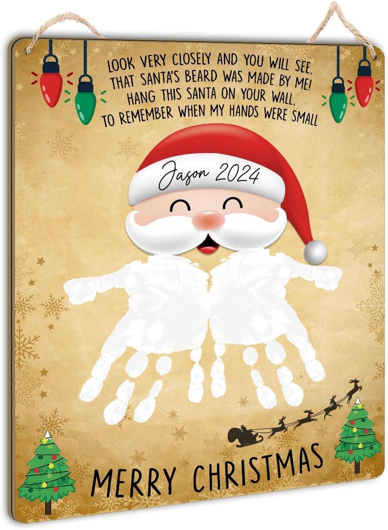 Santa Clause DIY Christmas Handprint Footprint Art Craft 2025 for Baby First, PreK, Preschool, Christmas Tree, Toddler Kids, Santa's Beard Handprints Xmas Hanging Sign, Keepsake Ideas Memory Winter