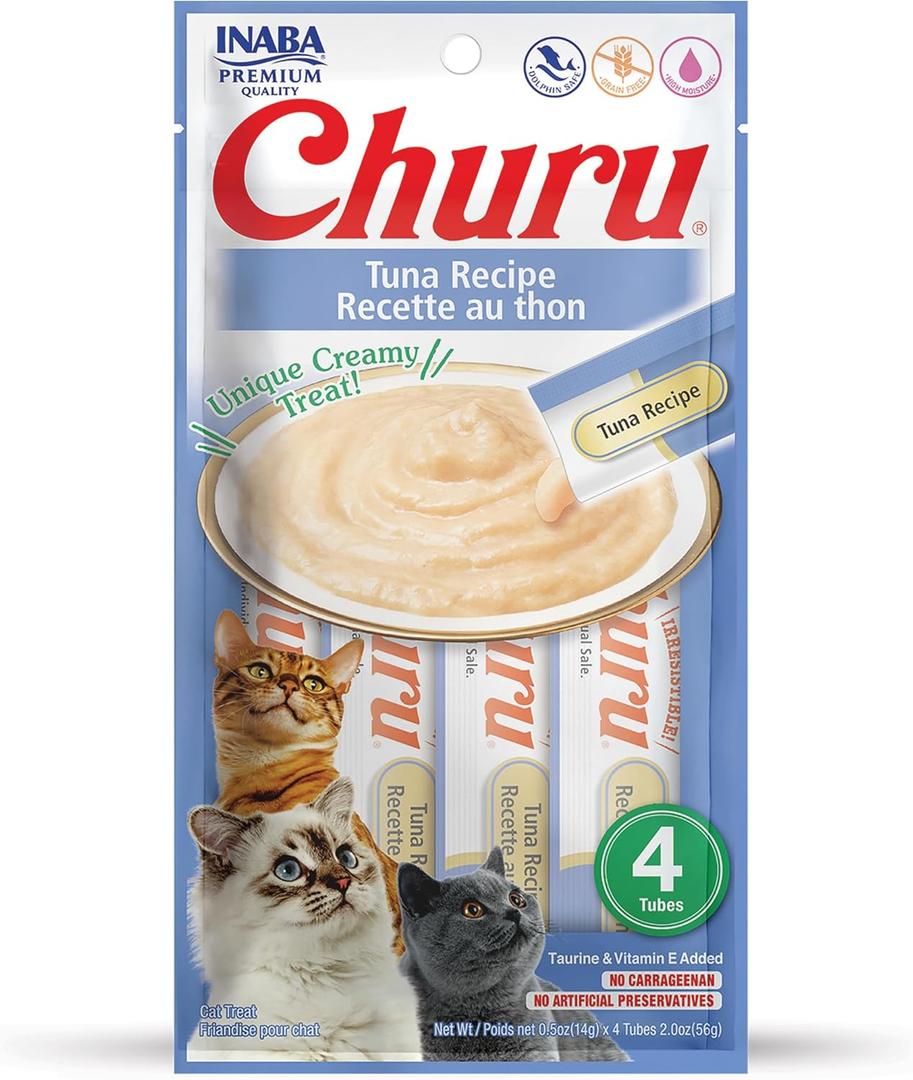 Churu Lickable Pure Natural Cat Treats (Tuna Recipe, 4 Tubes) (0.5 Ounce (Pack of 4)), BB 03.25.2026