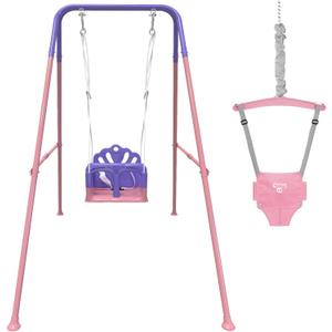 Foldable Toddler Swing Set and Baby Jumper, Indoor & Outdoor Use, Baby Bouncer Jumper, Safe and Durable Swing Set for Backyard Pink