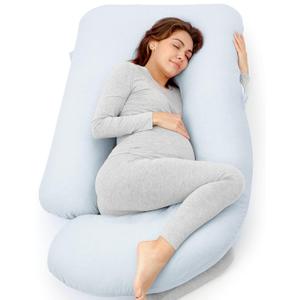 Momcozy Pregnancy Pillows for Sleeping, U Shaped Full Body Pillow for Pregnancy Women with Removable Jersey Cotton Cover, 57 Inch Maternity Pillow, Light Blue