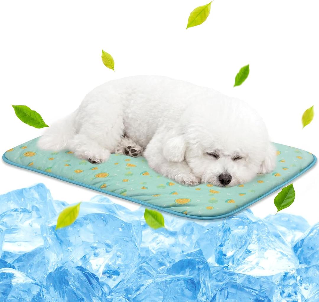 NWK Pet Cooling Mat -Q-Max>0.345 Ice Silk Cooling Mat for Dogs & Cats Portable & Washable Pet Cooling Blanket, Car Seats, Beds for Summer (Green Fruit, 27'' X 20'' X 0.3'') Medium