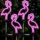 Flamingo Solar Lights Outdoor Neon Light Yard Pink Flamingo Waterproof Decorations for Garden Patio Yard Pathway Decoration (Pack of 4)