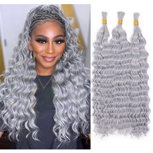 Xddnamei Grey Deep Water Wave Bulk Human Braiding Hair 2 Bundles Per 50g 20 Inch Braiding Hair No Weft Brazilian Virgin Deep Curly Human Hair for Boho Braids