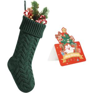Meioro 18 Inches Christmas Stockings, Large Size Cable Knit Christmas Stocking, Fireplace Hanging Xmas Stocking for Holiday Family Party Decoration With Greeting Card (Green)