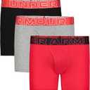 Under Armour boys Charged Stretch Boxer Jock, Lightweight & Smooth Stretch Fit (Medium, 3-pack Performance Cotton-red)