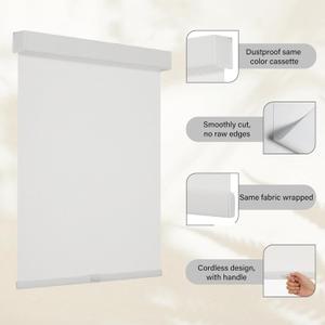 Persilux Custom Size Light Filtering Cordless Roller Blinds Natural Woven Stripes Fabric Thermal Insulation Privacy Roller Shades for Home,Office,Bedroom,White Color