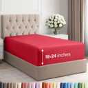 Extra Deep Twin XL Fitted Sheet - Hotel Luxury Single Fitted Sheet Only - Easily Fits 18 inch to 24 inch Mattress - Ultra Soft, Wrinkle Free w/Extra Deep Pockets - Easy-Care, Breathable & Comfy - Red