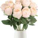 12pcs Champagne Roses Artificial Flowers Vintage Burnt Rose 20" Realistic Silk Roses Bouquet with Long Stem for Wedding Party Floral Centerpieces Decoration (Champagne)