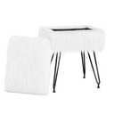 MOOWIND Vanity Stool Chair with Storage, Soft Ottoman Seat Vanity Stool with Anti-Slip Feet, Fluffy Padded Seat Multifunctional Footrest Side Table with 4 Metal Legs for Makeup, Bedroom, White/Black