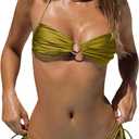 SOLY HUX Bathing Suit for Women Halter Ring Linked Tie Side Bikini Sets Two Piece Swimsuit (Small, Plain Mustard Yellow)