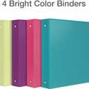 Oxford Cardinal 3 Ring Binders, Binders for School and Office, Durable 1.5 Inch, Round Rings, Holds 350 Sheets, ClearVue Presentation View, Non-Stick, Assorted Bright Colors, 4 Pack (79553)